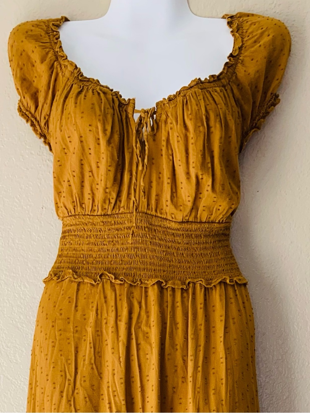 Old Navy Miners Gold Swiss Dot Babydoll Milkmaid Country Maxi Dress Size M - Picture 4 of 8